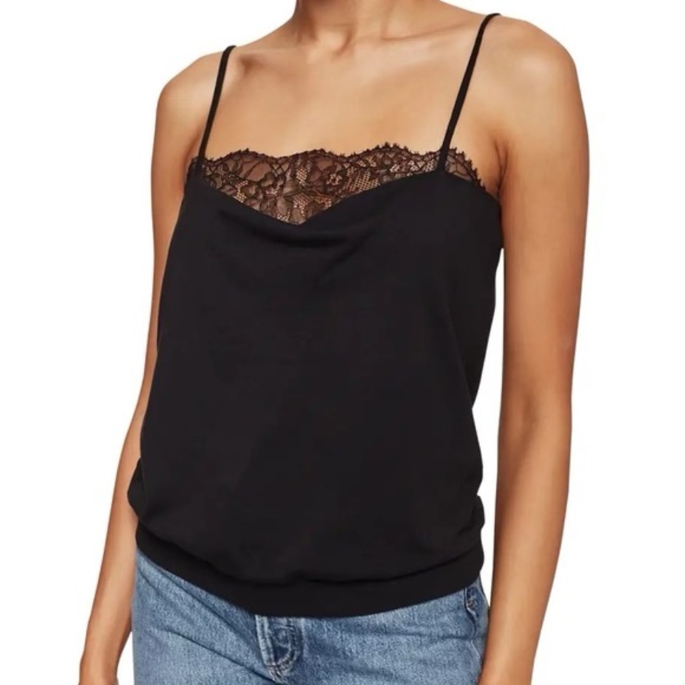 Cami NYC Aura Jersey Cotton Black Lace Cami Top Size Small